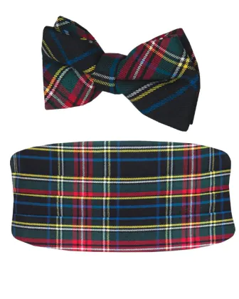 Dobell Ensemble Ceinture de Smoking & Nœud Papillon Pré-noué Vert Tartan