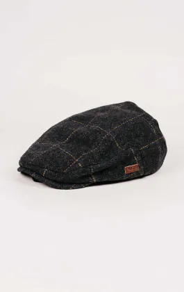 Casquette plate à carreaux en sergé marine