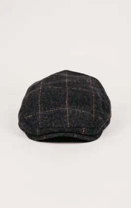 Casquette plate à carreaux en sergé marine