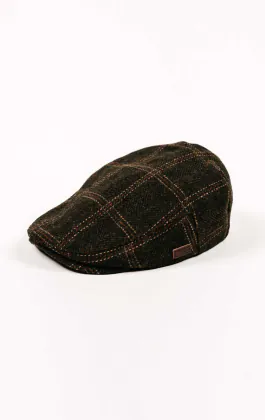 Casquette plate à carreaux en sergé vert olive