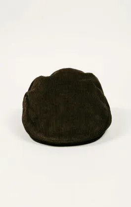 Casquette plate classique en velours côtelé vert olive