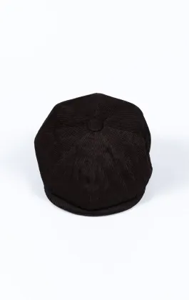 Casquette Newsboy en velours côtelé noir