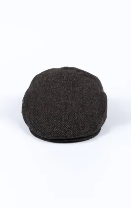 Casquette plate en tweed à chevrons gris