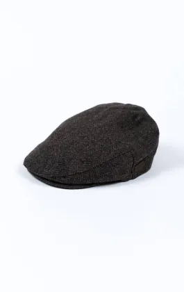 Casquette plate en tweed à chevrons gris