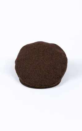 Casquette plate en tweed à chevrons marron