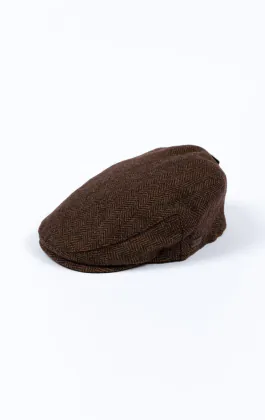 Casquette plate en tweed à chevrons marron