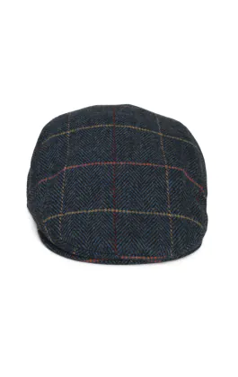 Casquette Plate Tweed Bleu Foncé à Carreaux