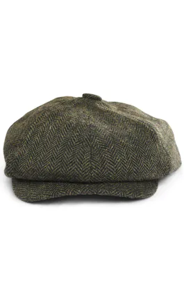 Chapeau Baker Boy Vert Olive Tweed à Chevrons