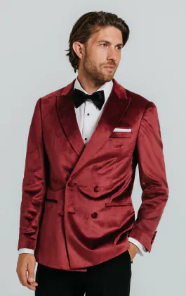 Veste de smoking croisé velours bordeaux