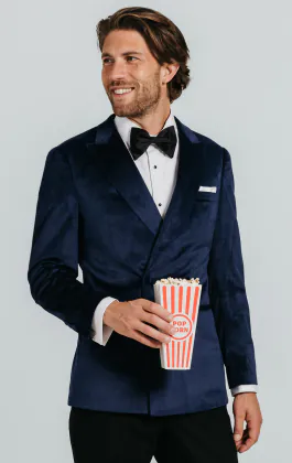 Veste de smoking croisé velours bleu marine
