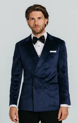 Veste de smoking croisé velours bleu marine