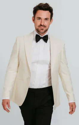Veste de smoking blanche à col en pique, coupe slim