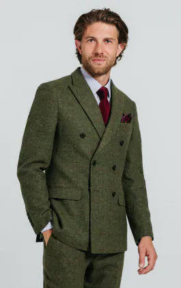 Veste tweed croisé verte à gros carreaux