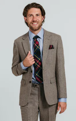 Veste de costume tweed marron à chevrons
