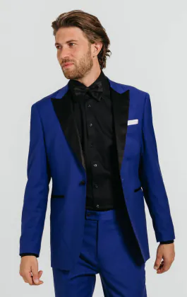 Veste de smoking bleu vif à col en pique