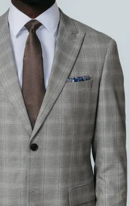 Veste de costume à carreaux taupe avec revers à pointe