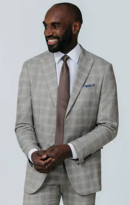 Veste de costume à carreaux taupe avec revers à pointe