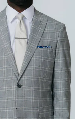 Veste de costume à carreaux gris et tan avec revers à pointe