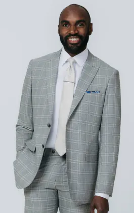 Veste de costume à carreaux gris et tan avec revers à pointe