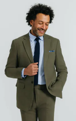 Veste de costume en sergé de lin vert