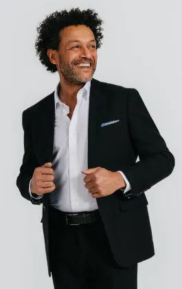 Veste de costume en sergé de lin noir