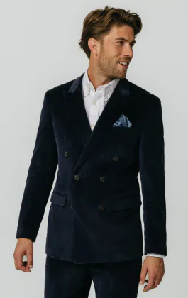 Veste croisé en velours côtelé bleu marine
