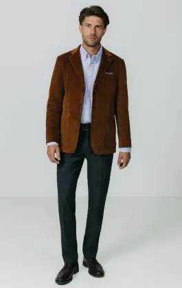 Veste en velours côtelé marron moyen avec poches plaquées