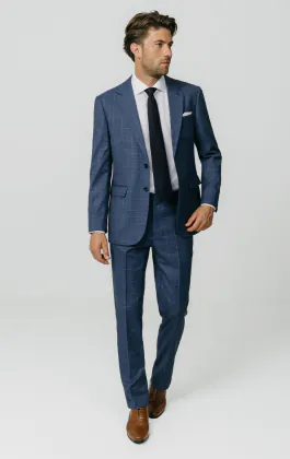Veste de costume à carreaux bleu