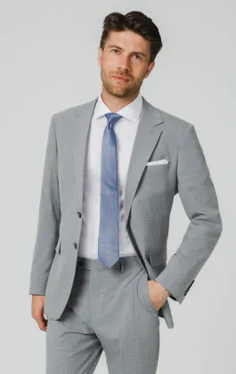 Veste de costume à carreaux gris clair et bleus