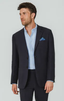 Veste de costume en pur lin bleu marine