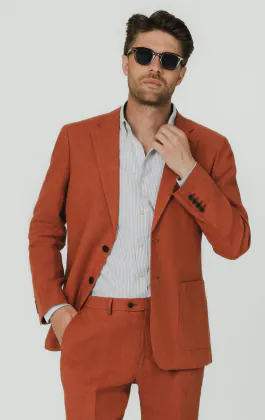 Veste de costume en pur lin orange brûlé