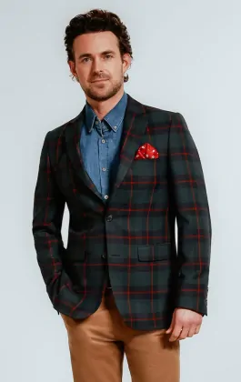Veste De Spectacle Equetech En Tweed Vert - Taille 36 (UK 12) - Carreaux Dorés Et Bleu Marine - Occasion Excellente état