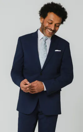 Veste de costume bleu col en pique