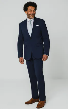 Veste de costume bleu col en pique