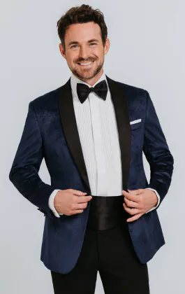 Veste de smoking en velour motif cachemire bleu marine