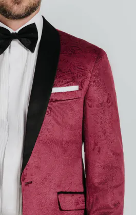 Veste de smoking en velour motif cachemire bordeaux