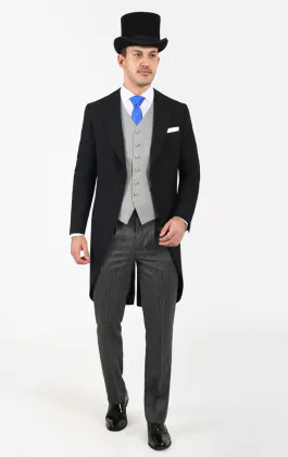 Costume de Cérémonie à Chevrons laine, Chapeau Haut-de-Forme, Gilet, Chemise Habillée