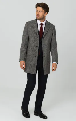 Harris Tweed Pardessus Tweed Gris à Chevrons