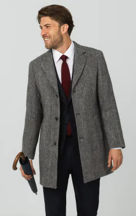 Harris Tweed Pardessus Tweed Gris à Chevrons