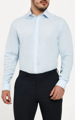 Bleu clair chemise d'entretien facile en popeline,100% coton
