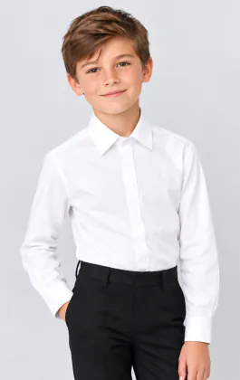 Chemise habillée unie boutonnée sous-patte, col standard, garçon