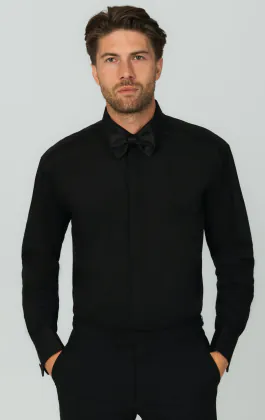 Chemise habillée unie noire, col standard