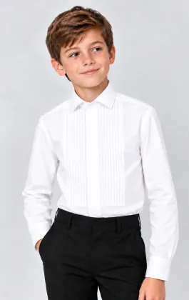 Chemise habillée, plissée devant, col standard, garçon
