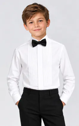 Chemise habillée, plissée devant, col standard, garçon