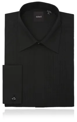 Chemise habillée noire, plissée devant, col standard