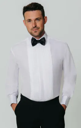 Chemise habillée, plissée devant, col standard
