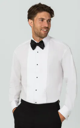 Chemise habillée, plastron plissée devant, col standard, 100% coton