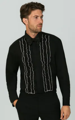 Chemise habillée noire à volants blancs