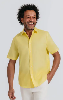 Chemise à manches courtes en lin jaune