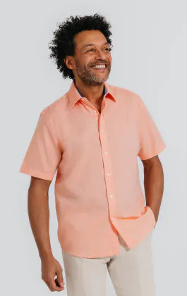 Chemise à manches courtes en lin orange